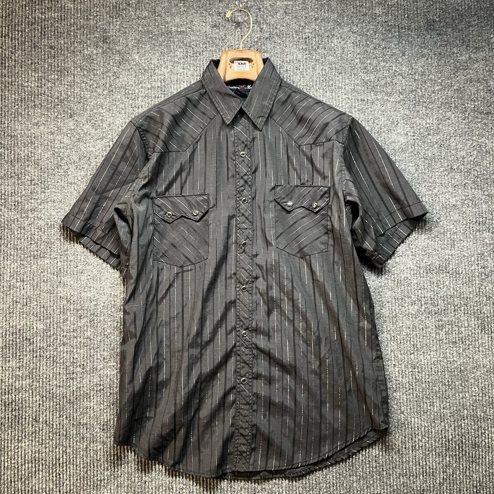 Western Max Short Sleeve Pearl Snap Sawtooth Pockets Men's Size Large Cowboy